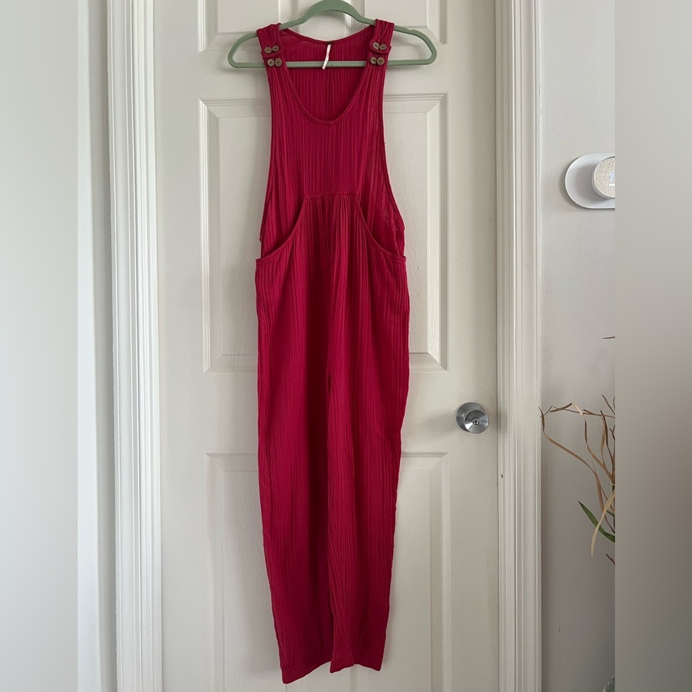 Free People Magenta Ribbed Jumpsuit